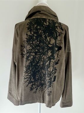 Luukaa Olive Green Oversized Jacket with Black Tree Print